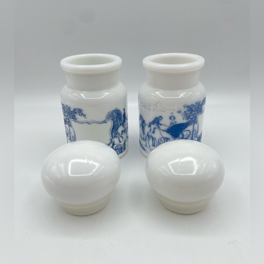 Vintage Belgium Milk Glass Apothecary Bottles, Set of 2